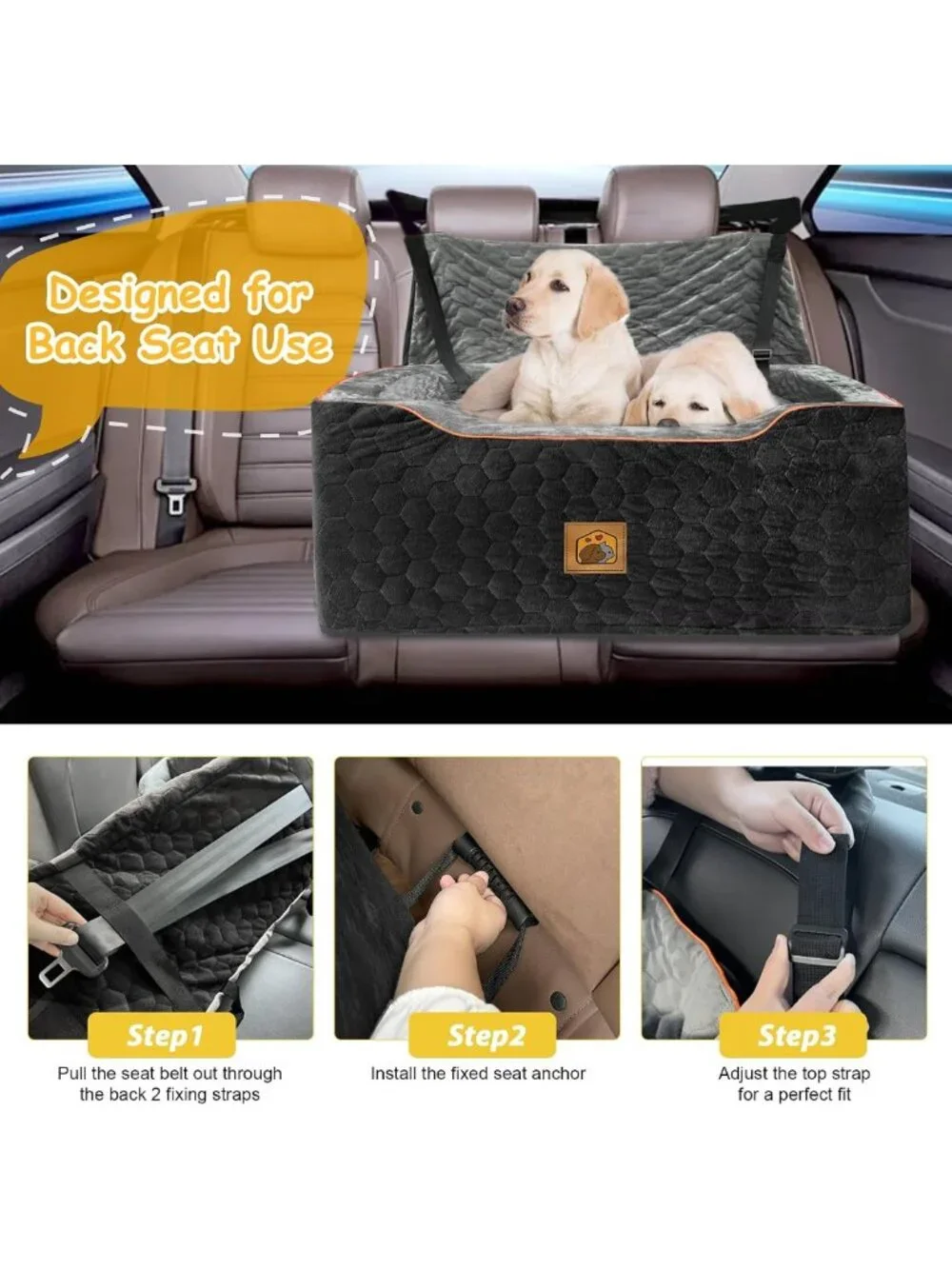 Dog Car Seat for Medium/Large Pets - Booster Seat with Cushioned Comfort